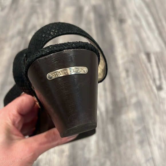 Jimmy Choo Black Embossed Leather Clog Sandals Studded Wood Heel Size 8 - Picture 8 of 13